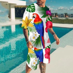 Men's Tracksuits Hawaii Define Parrot 3D Print Tracksuit Men Men Short Sleeve T-shirt Férias Streetwear