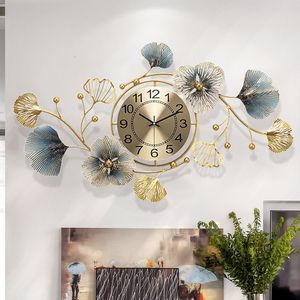 Relógios de parede metal 3d relógio de parede digital Relógio chinês Relógio criativo Sala de estar Estudo atmosfera de luxo ginkgo folha relógio de parede 230814