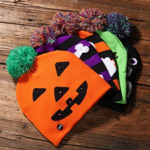 Party Hats 6 Styles LED Halloween Pumpkin Hat with Ball Beanie Knitted Hats Party Adult Children's Cap Decoration Gift Caps Q451
