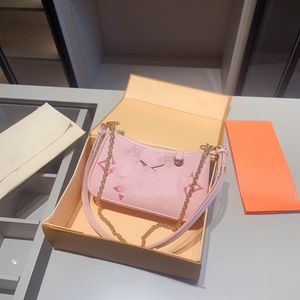Fashionable Women Underarm Bags Pink Shoulder Bag Luxury Gold Chain Print Handbag Dinner Bags Cowhide Crossbody Bag
