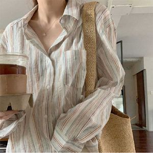 Temperament Buntes Nadelstreifen -Shirt Polo Nacken Koreanische Version Löser faul atmungsaktives Sonnenschutz dünne Hemd für Frauen
