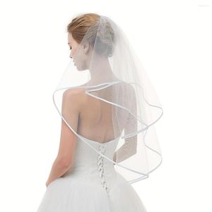 Brudslöjor Vita elfenben Double Ribbon Edge Center Cascade Wedding Veil med Cam 2023