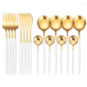 Set di stoviglie cucchiai di posate in acciaio inossidabile set oro 16pcs/6set tavoli di piatti a maglietta forchette cucchiai