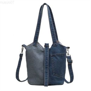Messenger Bags Denim Shoulder Bags For Women Fabric Cotton Patchwork Handbags Classic Pastoral Style Casual Totes Korea Soft Cloth Packages L230814