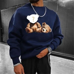 Herrhuvtröja Sweatshirt Pullover Black Wine Navy Crew Neck Cartoon Bear Graphic Prints Print Daily Sports Holiday 3D Streetwear