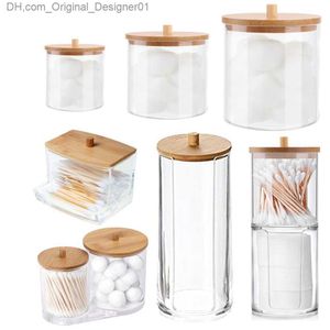 Makeup cotton pad organizer storage box used for cotton swab sticks cosmetics jewelry bathroom QTip container with bamboo cover Z230815