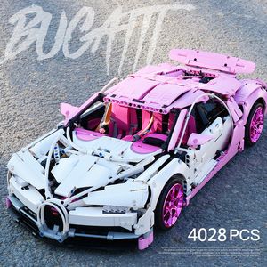 Block i Stock Pink Bugattii Chiron App Control Sportbil LED Lätt kompatibel 42083 20086 MOC 9658 Teknikbyggnad Toys 230814