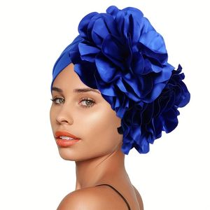 Afrikanische Headtie Turban Hijab Caps Doppelte große Blume Solid Color Fashion Bereit, muslimische Kopfgeschosse für Mädchen zu tragen