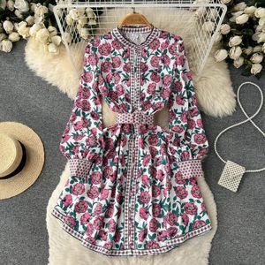 Abiti casual Fashion Designer Runway Women Spring Women Lantern Long Multicolor Florel Stampa Abito Boho Holiday Beach Ladies Mini