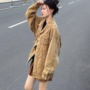 Kvinnorjackor Stsvzorr American Retro Brown denim Jacka Kvinnor Spring Autumn Winter Versatile Workwear Jacket 230812