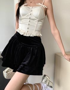 Kjolar 2023 sommar formell svart kjol för kvinnliga studenter japansk stil elastisk midja ung dam kaka ruffles kvinnors