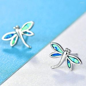 Brincos de garanhão Mulheres fofas Opala azul branca para jóias de casamento de cor prata clássica Boho Bride Dragonfly Small