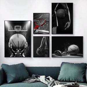 Leinwand Malerei Basketballspieler Turnschuhe Schwarz -Weiß -Plakate Wandkunst Fotos Fotos Wohnzimmer Sports Jungen Schlafzimmer Dekor ohne Rahmen wo6