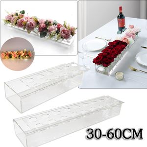 Vasen transparent klare Acryl lange Blütenvase Rechteckige Vase für Esstisch Hochzeit Dekoration Rose Geschenkbox mit Licht 230812