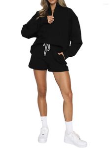 Kvinnors shorts kvinnor 2 stycken kläder tröjor överdimensionerade halv zip collared sweatshirt set lounge matchande uppsättningar träning