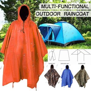 Regenmäntel 3 in 1 tragbare Sonnenschutz Camping -Planenmatte Regenmantel im Freien wasserdichte Regenponcho -Rucksackabdeckung für Wanderpicknickzelt 230812