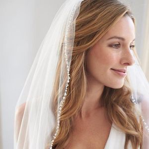 Bridal Veils Classic Wedding Veil With Crystal Edge Organza Beaded Sparkly Short Comb