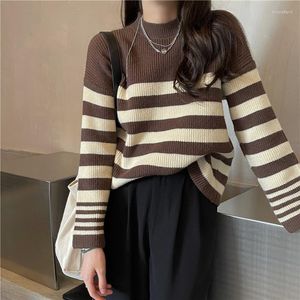 Swetery kobiet 2023 Luźne i cienkie kontrastowe pasiaste Sweater Lazy Sweater