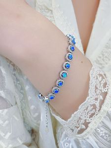 Pulseira redonda pequena e européia e americana com jóias minimalistas de Aobao Blue Inclaid Blue, pulseira de prata versátil