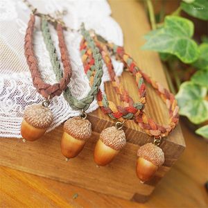 Link Bracelets Vintage Forest Handmade Oak Fruit Bracelet Cute Small Acorn Color Leather Rope Exquisite Gift For Women Accessories