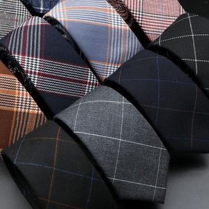 Bow Ties Classic Black Grey Plaid Cotton Necktie 6cm Slim Fashion Skinny Tie Men Tuxedo Suit Party Business Casual Accessory Cravat Gift