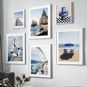 Blue Sea Sunshine Beach Leinwand Malerei weiße Segelboot Poster Wandkunst abstraktes Bild für Wohnzimmer Home Salon Dekor ohne Rahmen WO6