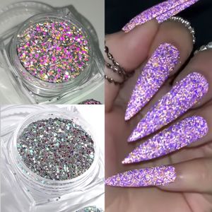 Nail Glitter 1Box Reflective Powder Sequins för naglar holografiska iriserande diamantkrompigment Flake Dust Manicure Accessories 230814