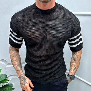 2023 Men's T -skjortor Fashion Patchwork Kort ärm Knit Topps Casual Crew Neck Pullover Tee Men Clothing Shirt Streetwear