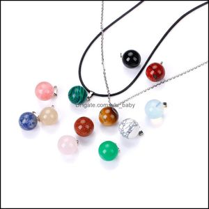 Pendant Necklaces Round Ball Natural Crystal Rose Quartz Stone Necklace Chakra Healing Jewelry For Women Me Baby Drop Delivery Pendan Dhcxw