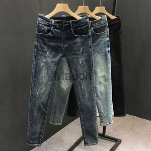 Erkekler Kot erkek lüks 2023 Kore tarzı esneklik rahat kovboy sokak kıyafeti yırtık tasarımcı gündelik denim skinny jeans erkekler için j230814