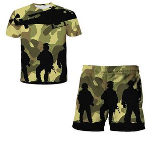 Set di abbigliamento Popolare Camouflage 4-12Y Ragazzi Vestito Militare Stampa Vestiti Ragazze uomini Bambini Abbigliamento estivo Bambini Top T-shirt pantaloncini