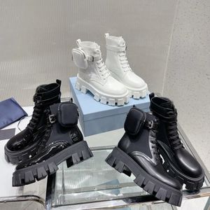 Scarpe designer stivali monolite da donna stivali caviglia donne in pelle in pelle nylon cinghia calette staccabili stivali di moda