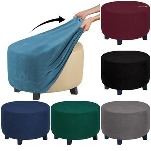 Chair Covers Footrest Ottoman Cover Elastic Stretch Round Chiar For Living Room Protector Velvet Slipcover Solid Color
