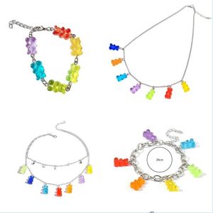 Charm Bracelets Rainbow Candy Bear Gummy Dangle Earrings For Women Cartoon Bears Pendant Necklaces Jewelry Drop Delivery Dhdk6