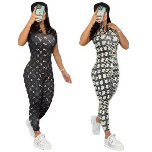 Zipper Tight Jumpsuits Rompers Women Fashion Print Slim Long Playsuits Clubwear Free Ship