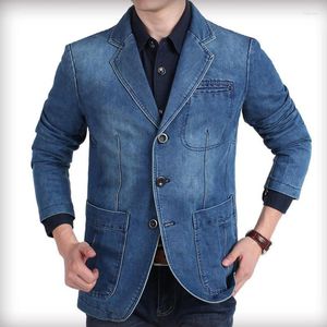 Mäns kostymer vårmodemärke män blazer trend jeans casual kostym jean jacka smal fit denim mens jackor