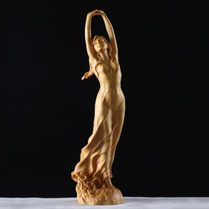 Decorative Objects Figurines Beauty Female Statue Chinese Style Girl Sculpture Art Lady Handmade Boxwood Carving Decoration Wood Crafts 23cm 230812