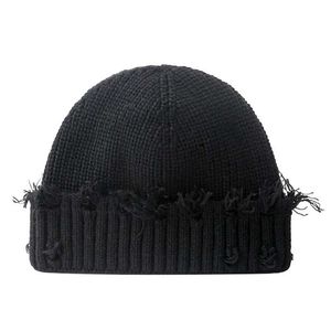 Beanie/Skull Caps Tight Winter Cuffed Tjock Beanie Ribbed Sticked Men Women Hat With Hole Hip Hop Ejressed Plain Skullies Toque