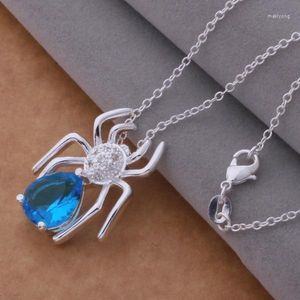 Pendant Necklaces XL-AN709 Silver Color Jewelry Wholesale Elegant Gorgeous Charm Fashion Spider Inlaid Blue Stone