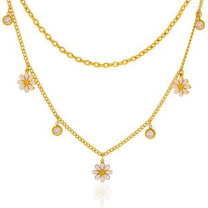 Ketten glückliche Daisy Blumenheize Halsketten Edelstahl für Frauen Zirkon Zirkon Charme Halskette Verstellbare Geburtstagsgeschenke