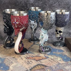 マグカップラブカップルブラックキャッツゴブレットのハート7.3 quot chalice medieval dragon goblet stainless鋼ワインカップドラゴンホーリーグレイル230812