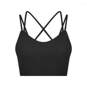 2023New Yoga -Outfit Luluwomens Kleidung Fitness Fitness Sport BH Unterwäsche Outdoor Jogging Workout Sport gestreiftes Rippen -Stoff Crop Top Bras