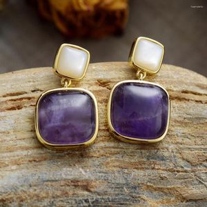 Stud Earrings Exclusive Women Amethysts Geometric Square Stones Designer Elegant Art Dec Jewelry Bijou Wholesale Drop