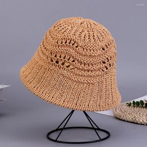 Berets Summer Women Bucket Hats dzianinowa czapka Kopica Poliester Poliester 58 cm Składany oddychalny oddychany siatkę Cool 2023 Mały brzegi YF0169