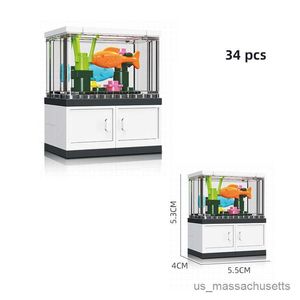 Blöcke Fischglas Fischbowl Marine Tiere Aquarium Dekoration Bausteine ​​Ziegelbildende Bauspielzeug für Kindergeschenke R230814