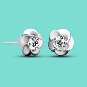 Orecchini per borchie Impegno 925 Sterling Silver Flower for Women Girls Color Summer Cz Zircon Earring Wedding Gioielli regalo