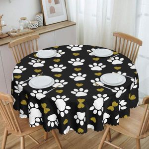 Tala de mesa Round Round Oil Prafty Trendy Padrão de capa Pata de cachorro Branca Talha de mesa de coração Gold para piquenique 60 polegadas