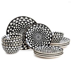 Учебные посуды наборы черного белого медальона Stoare 12 Piece Set