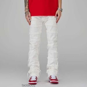 Jeans masculinos punk empilhados branco reto y2k grunge calças homens moda hip hop kpop mulheres algodão velho calças longas ropa hombre 230612r7xx