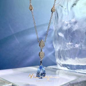 PENDANTI VINGREGEM 18K Oro bianco taglio 8 12 mm Aquamarine Gemsones Gocce d'acqua Cavaline a pendente 925 Gioielli in argento sterling all'ingrosso